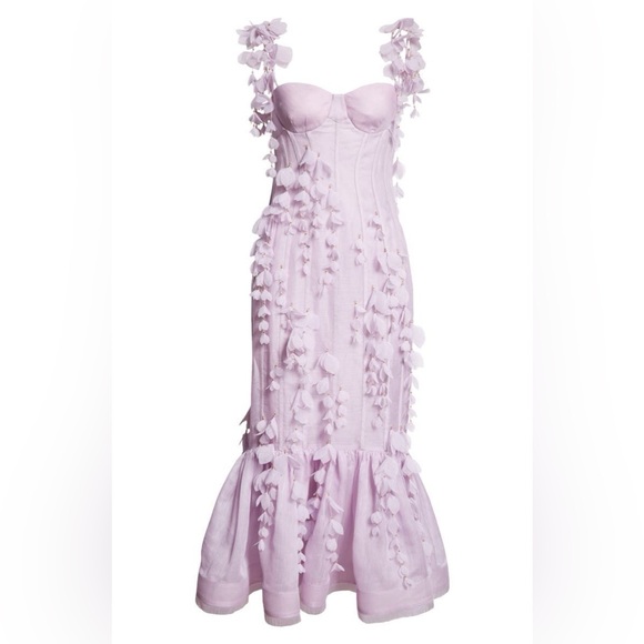 🌸AVAILABLE FOR HIRE 🌸Zimmermann Botanica Silk-Linen Blend Petal Appliqué Dress - Picture 4 of 14